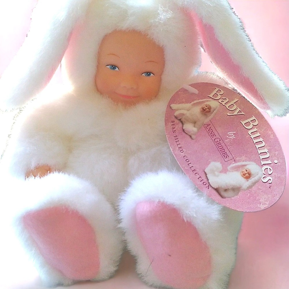 Vintage Anne Geddes Sweet Smile 1997 Plush Doll White Bunny Outfit 6" NOS